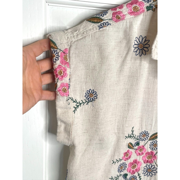 Women's Floral Embroidered Camp Button Down Shirt Sz S Cotton Boho Resort - Picture 3 of 9